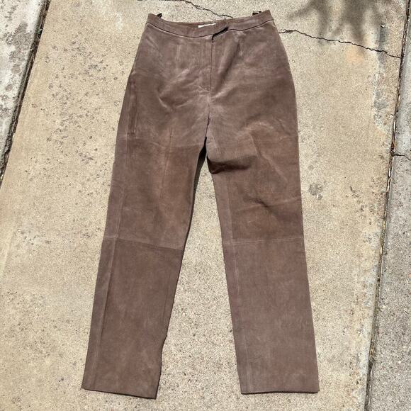 Vintage St. John's Bay Tan Straight Leg High Rise Genuine Leather Pants Size S - Picture 1 of 14